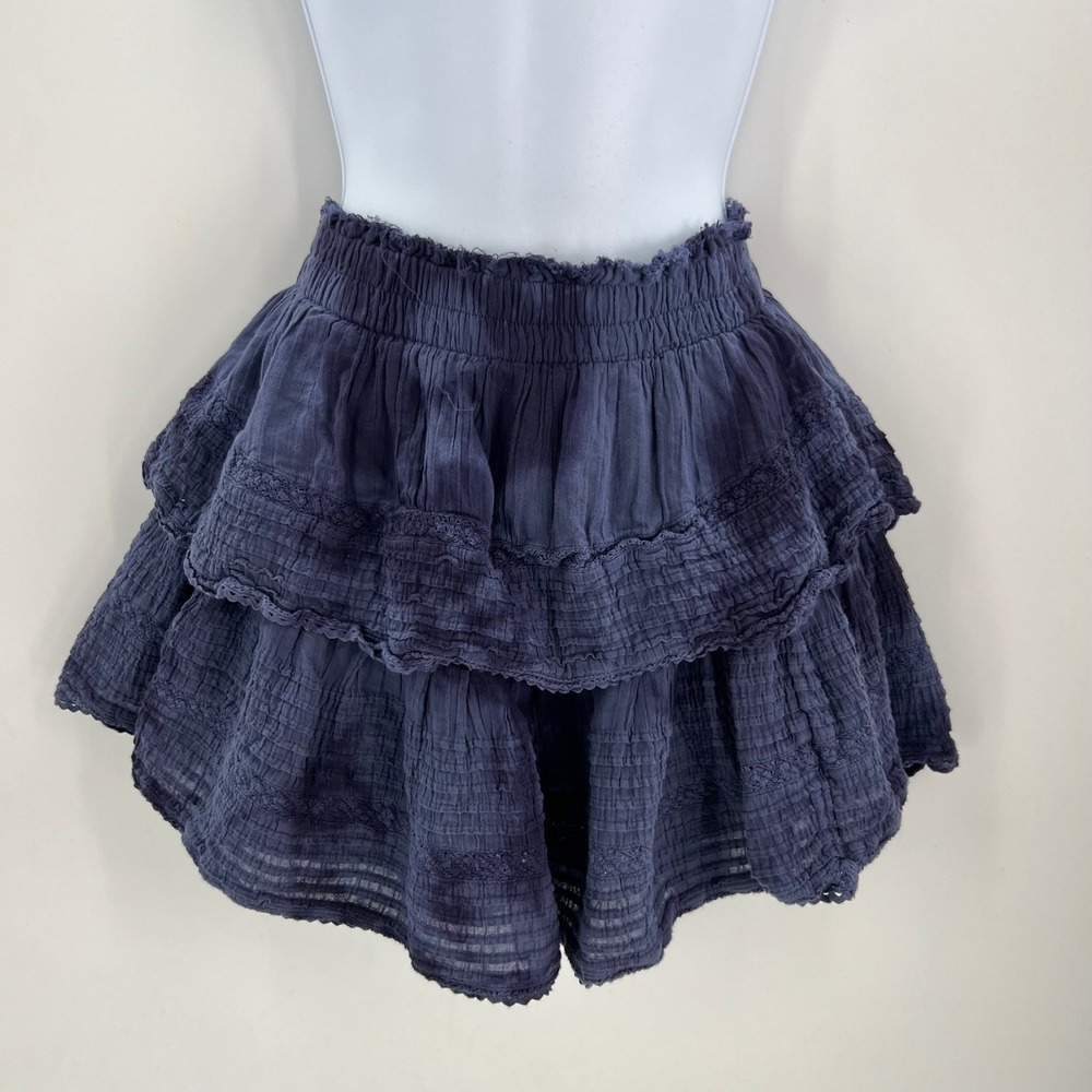 Aerie Cottagecore Tiered Ruffle Skirt Extra Small Dusty Blue Cotton Gauze